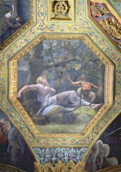 Psyche sleeping in the valley of Cupid, ceiling caisson from the Sala di Amore e Psiche, 1528 by Giulio Romano